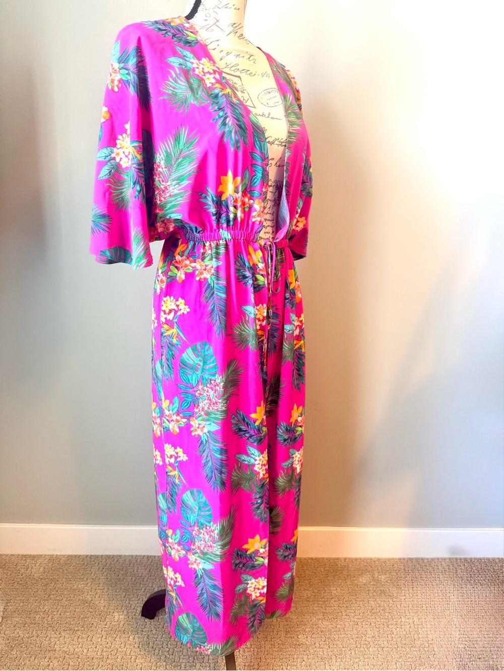 Belle by Kim Gravel Pink Tropical Kimono Cover Up Resort Swimwear - Picture 3 of 4